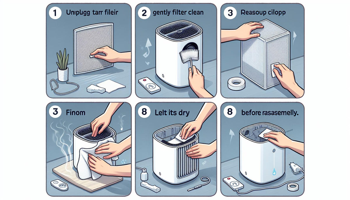 Pure Air Purifier filter cleaning steps diagram