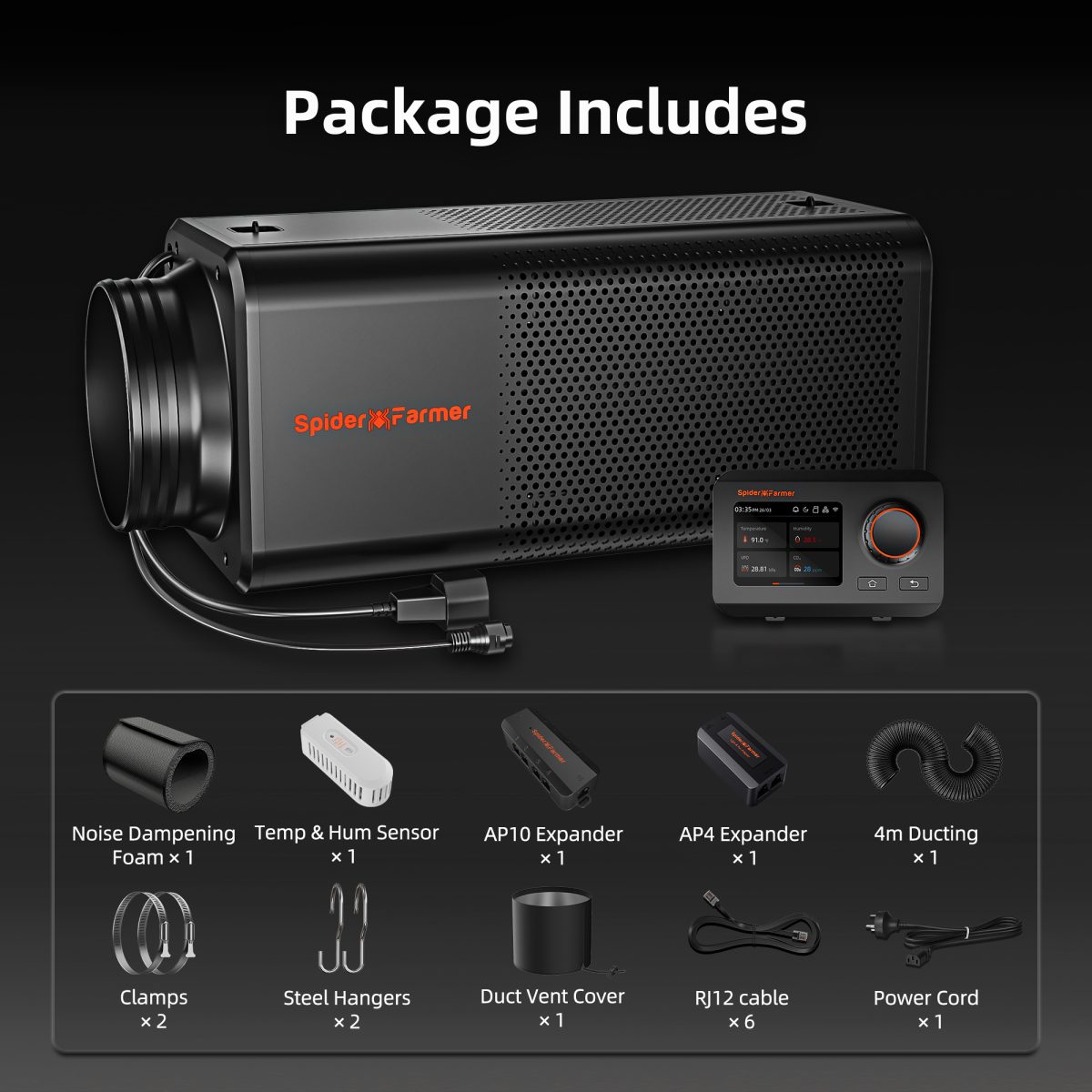 Spider Farmer 6 Inch 2-In-1 Ventilation System with GGS Controller, Inline Fan with built in Carbon Filter