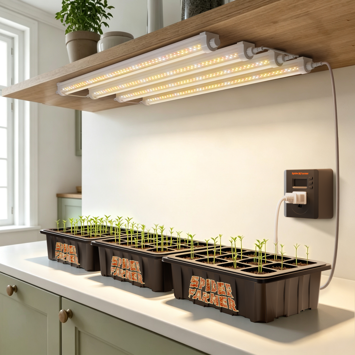 Spider Farmer GlowBar 1FT Full Spectrum LED Grow Light Strips for Indoor Plants, IP65 Waterproof, 4 Pack, Linkable, Energy-Efficient & Easy Install, Ideal for Plant Stand & Greenhouse