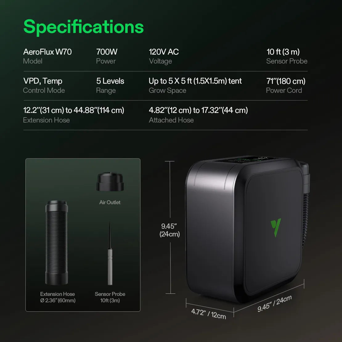 Vivosun AeroFlux Smart Grow Tent Heater with VPD Control, 700W PTC Heating, Plant Heater with 5 Power Levels, App Control, Overheat & Tip-Over Protection