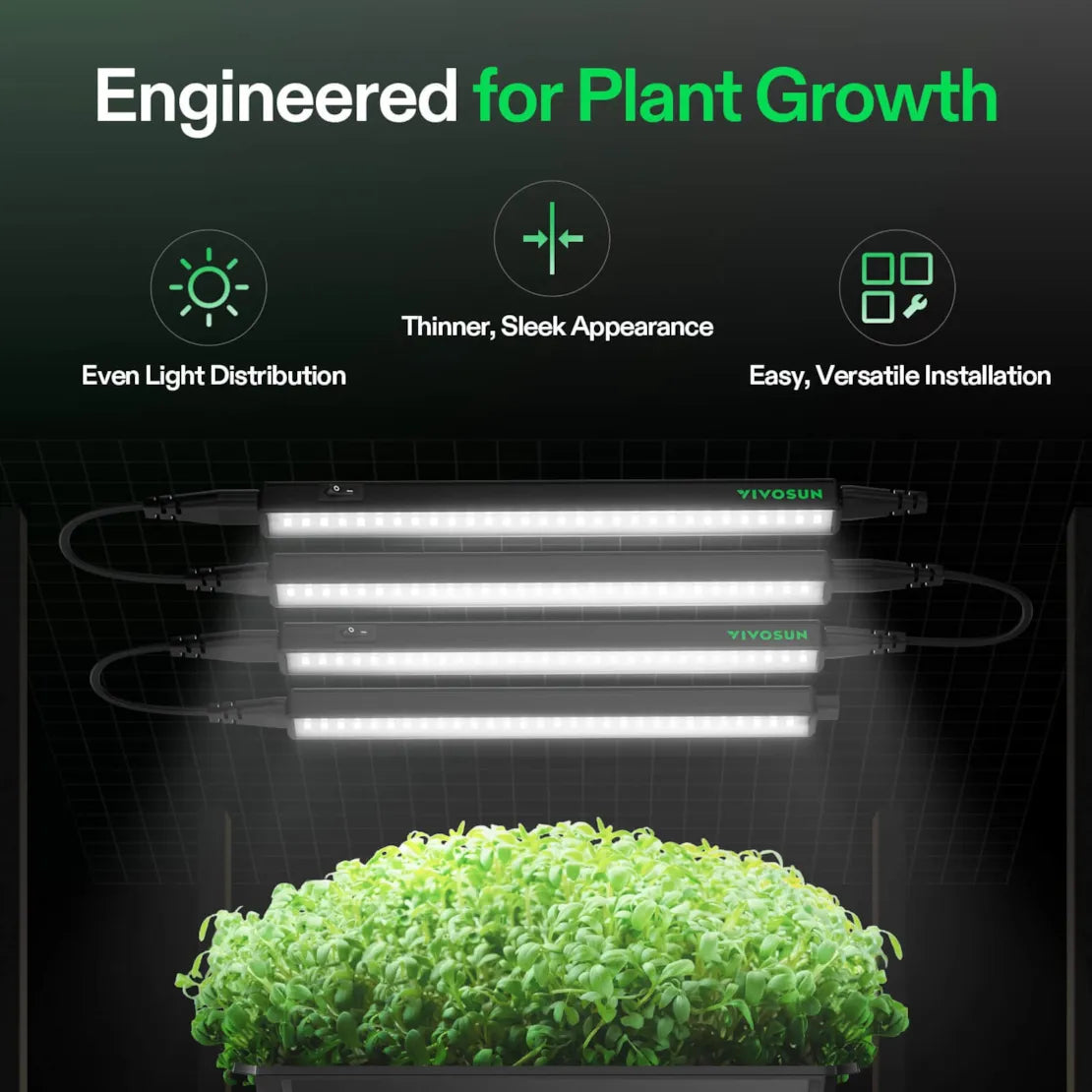 Vivosun T5 Grow Lights for Indoor Plants, 5000K Full Spectrum 56W (8 x 7W), 1FT LED Plant Light Strip with Timer & Dimming Controller for Seed Starting, 8-Pack