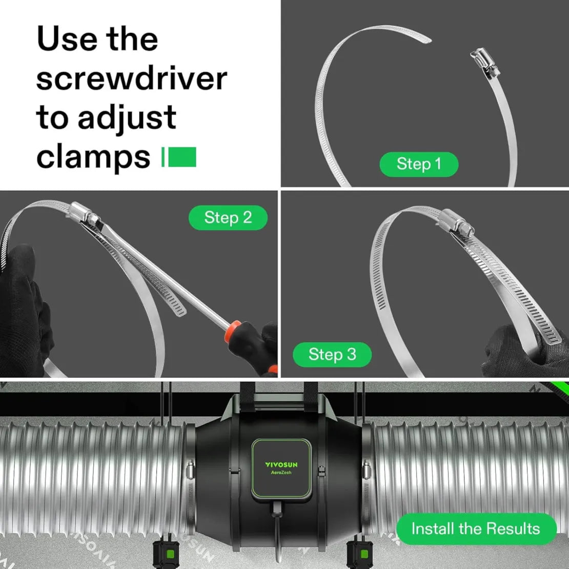Vivosun Stainless Steel Air Ducting Clamps, 4/6/8/12 Inch Adjustable Hose Clamps with Worm Drive for Ducting, Heating, Cooling, Exhaust, and Ventilation (Pack of 2) - 4"