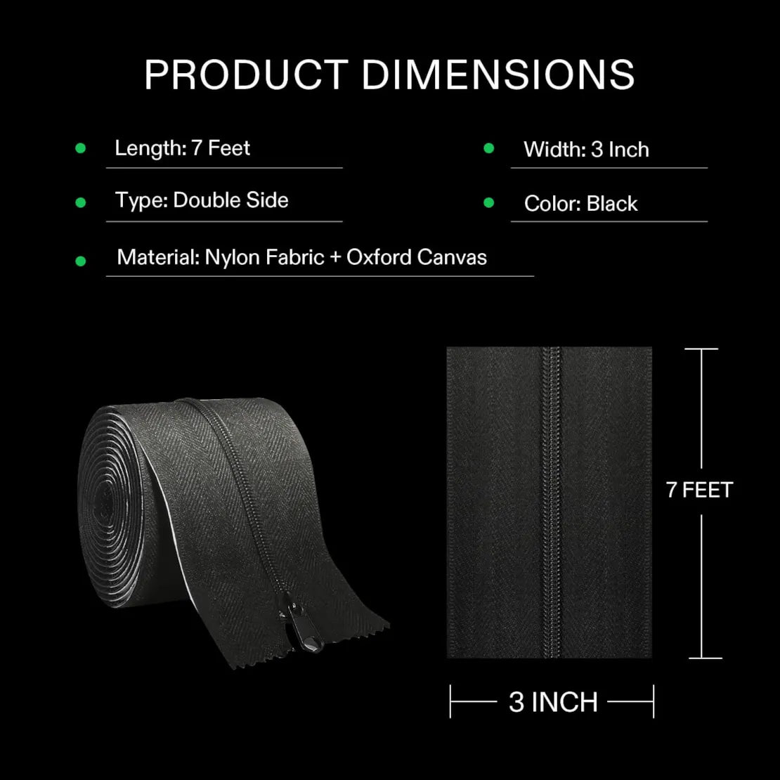 Vivosun Self-Adhesive Heavy Duty Zipper for Debris Barriers Zipper Door, Greenhouse, Indoor Outdoor Tent, 3In. x 7Ft.