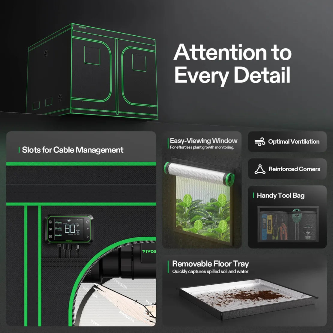 Vivosun Grow Tent 8x8 S888, 16-24 Plants Use, 600D Light-proof Oxford