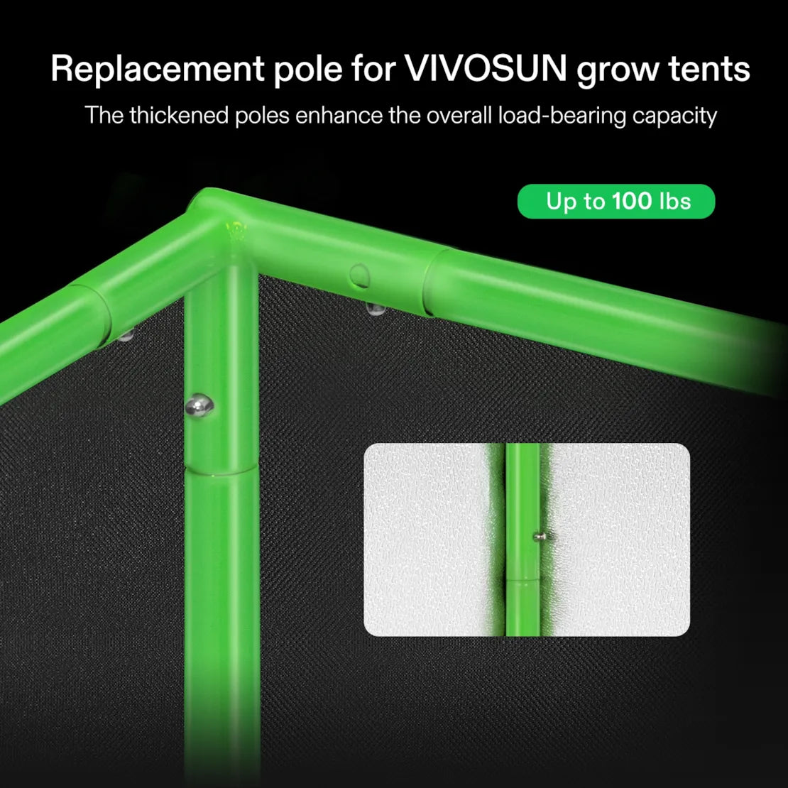 Vivosun 16mm Grow Tent Pole-D for 2x4 Tent 1-Piece, Only for Vivosun Grow Tents