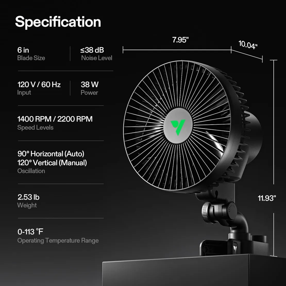 Vivosun AeroWave A6 Grow Tent Clip Fan, 6" Auto Oscillating Fan with AC Motor, for Hydroponic Ventilation, Black, 2-Pack