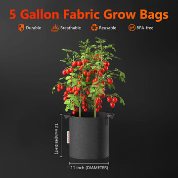 5-pack 5 gallon grow bags Heavy Duty 300G Thickened Nonwoven Plant Fab —  Green Thumb Depot