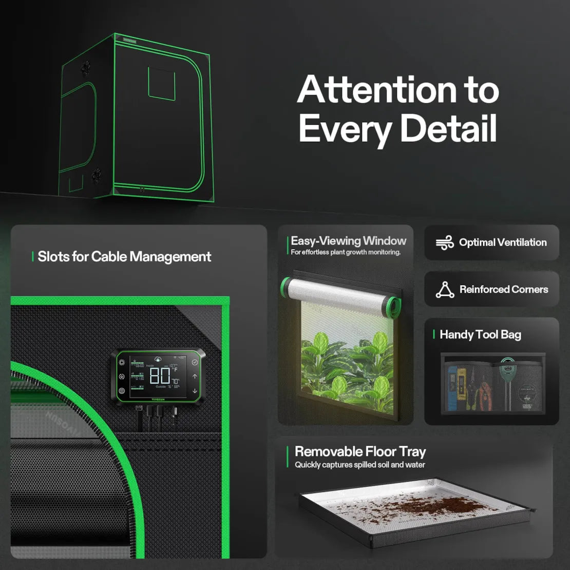 Vivosun Grow Tent 5x5 S558, 6-10 Plants Use, 600D Light-proof Oxford