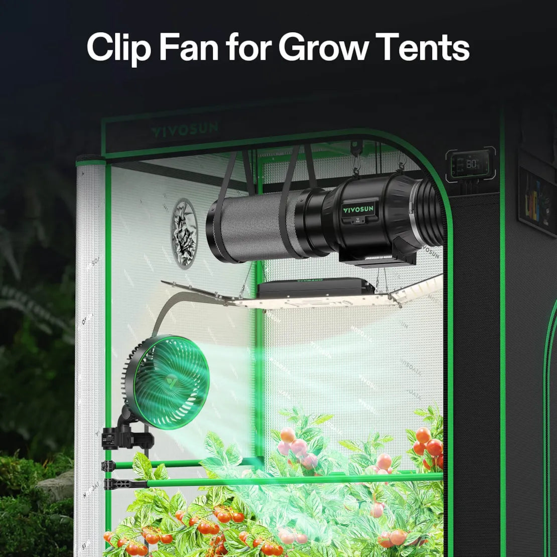 Vivosun 2-Pack AeroWave E6 Gen2, Grow Tent Clip Fan 6", EC Motor, Smart Control, Powerful Oscillating Fan, Black