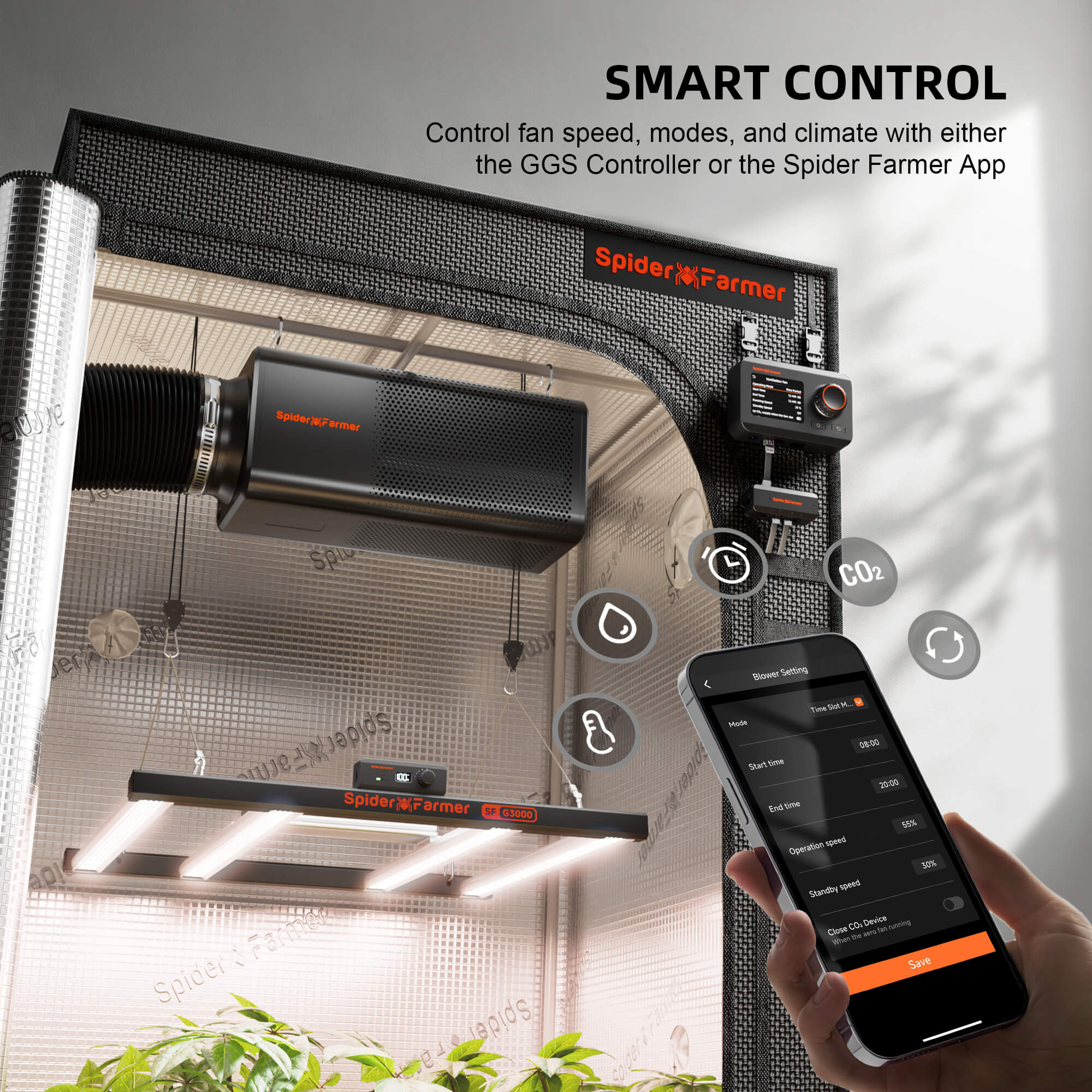 Spider Farmer 6 Inch 2-In-1 Ventilation System with GGS Controller, Inline Fan with built in Carbon Filter