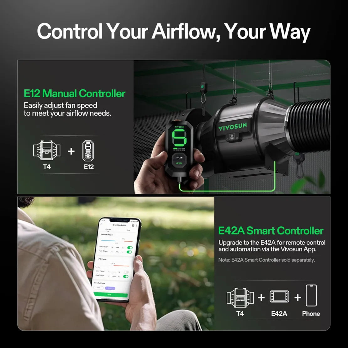 Vivosun AeroZesh T4 Inline Fan 4" with E12 Speed Controller, PWM-Controlled EC Fan for Grow Tent Ventilation