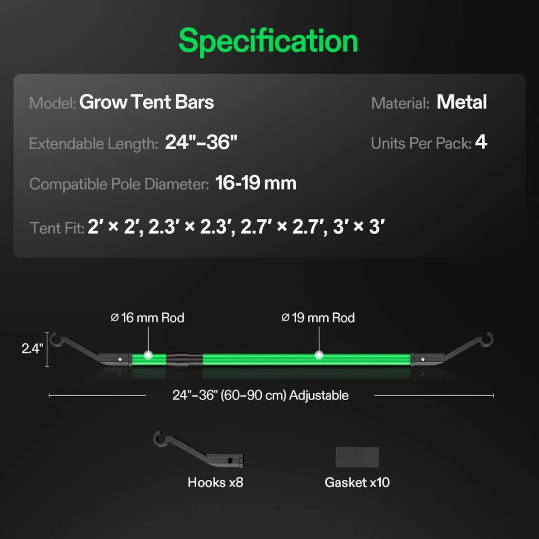 Vivosun Grow Tent High CFM Kit, Suitable for Tents, 24"-36" Adjustable