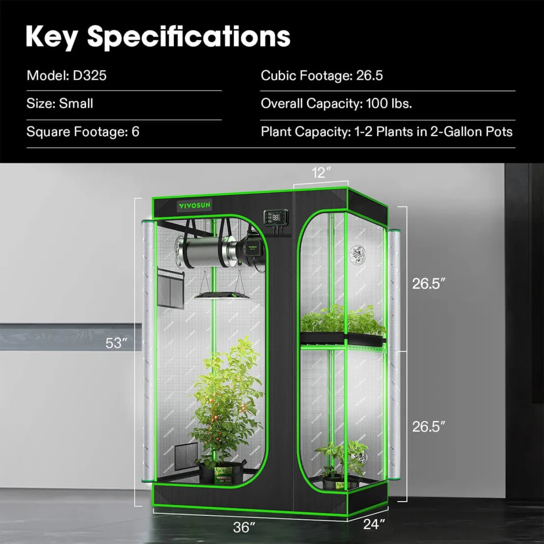 Vivosun 2-in-1 Grow Tent 2x3 D325, 1-2 Plants Use, with Multi-Chamber