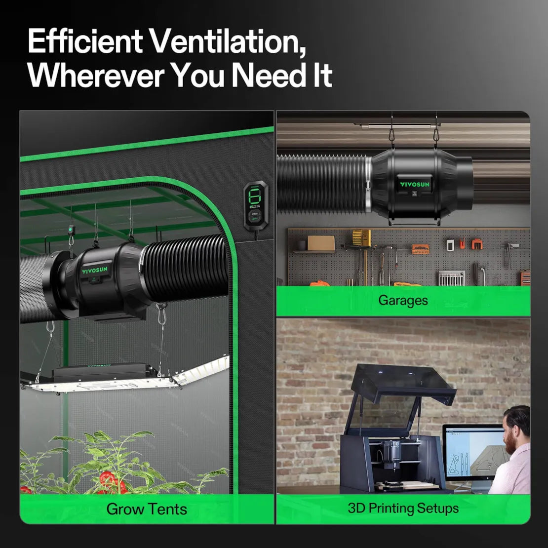 Vivosun Smart Air Filtration Kit 6", AeroZesh T6 Inline Fan with E12 Speed Controller, Carbon Filter & Ducting Combo
