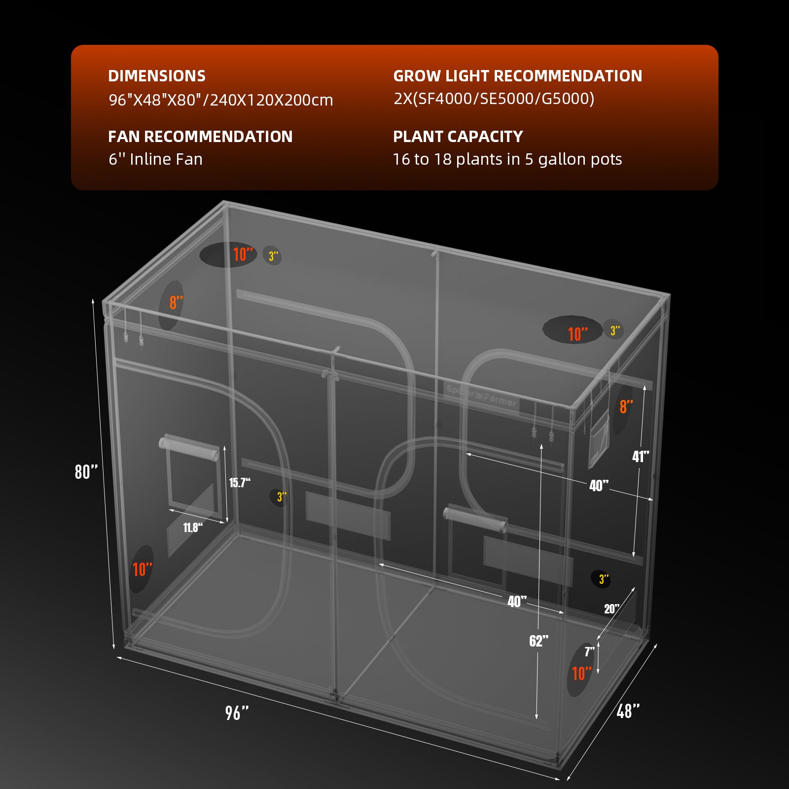 Spider Farmer 8’x4’x6.5′ 240cm x 120cm x 200cm Indoor Grow Tent (Free Grinder)