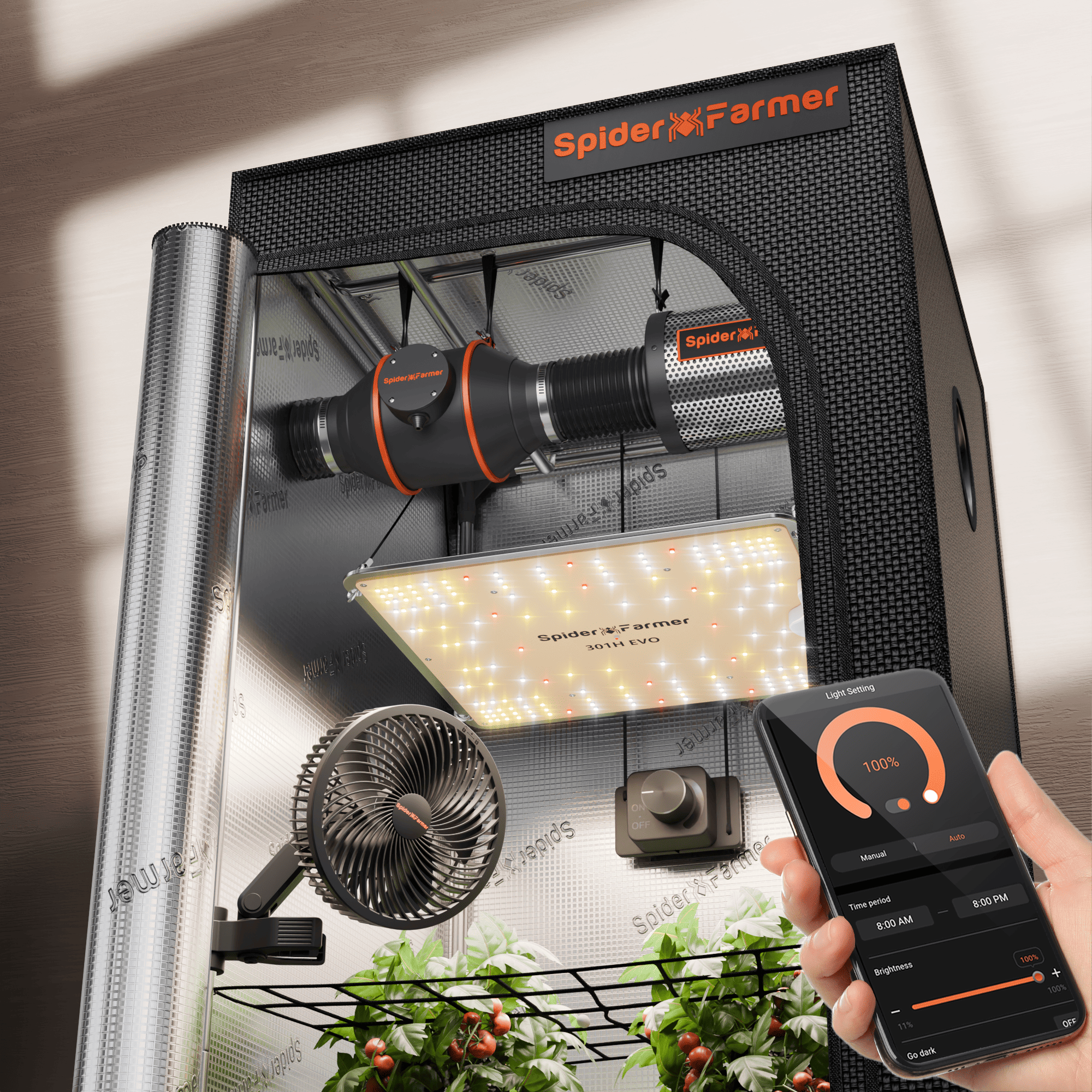 Spider Farmer 2’x2′ Complete Grow Tent Kit丨SF1000 301H EVO Full Spectrum LED Grow Light丨4” Ventilation System with Speed Controller With RJ12 port