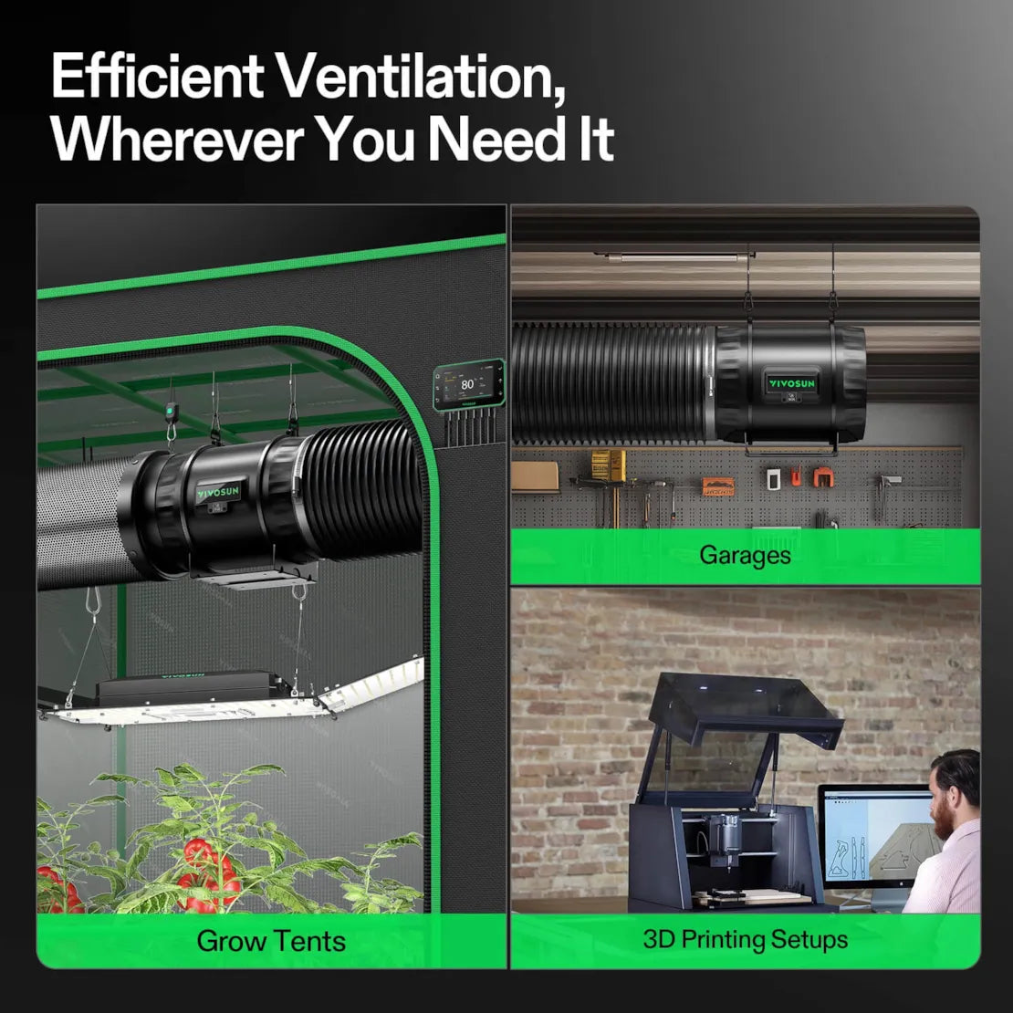 Vivosun Smart Air Filtration PRO Kit 8", AeroZesh T8 Inline Duct Fan with GrowHub E42A+, Temperature Humidity Controller, Carbon Filter & Ducting Ventilation System for Grow Tent, Hydroponics