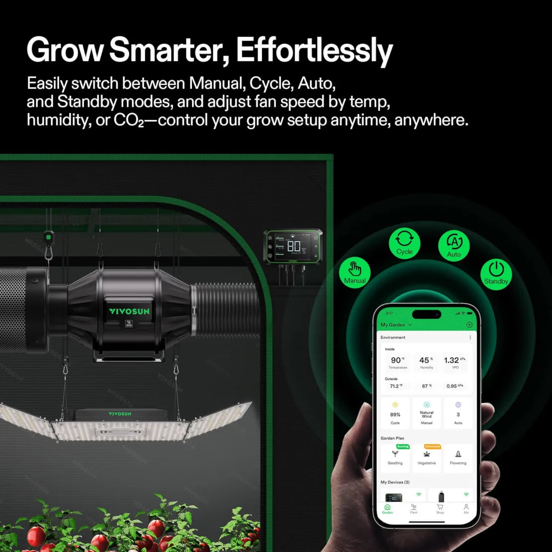 Vivosun AeroZesh T4 Inline Fan 4" with E12 Speed Controller, PWM-Controlled EC Fan for Grow Tent Ventilation