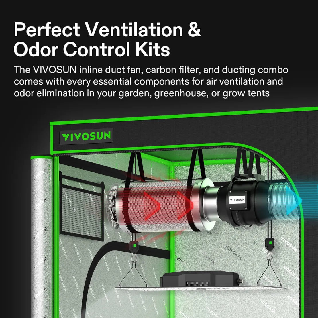 Vivosun Air Filtration Kit R6 6", Inline Fan R6 with Variable Speed Controller, Carbon Filter & Ducting Combo