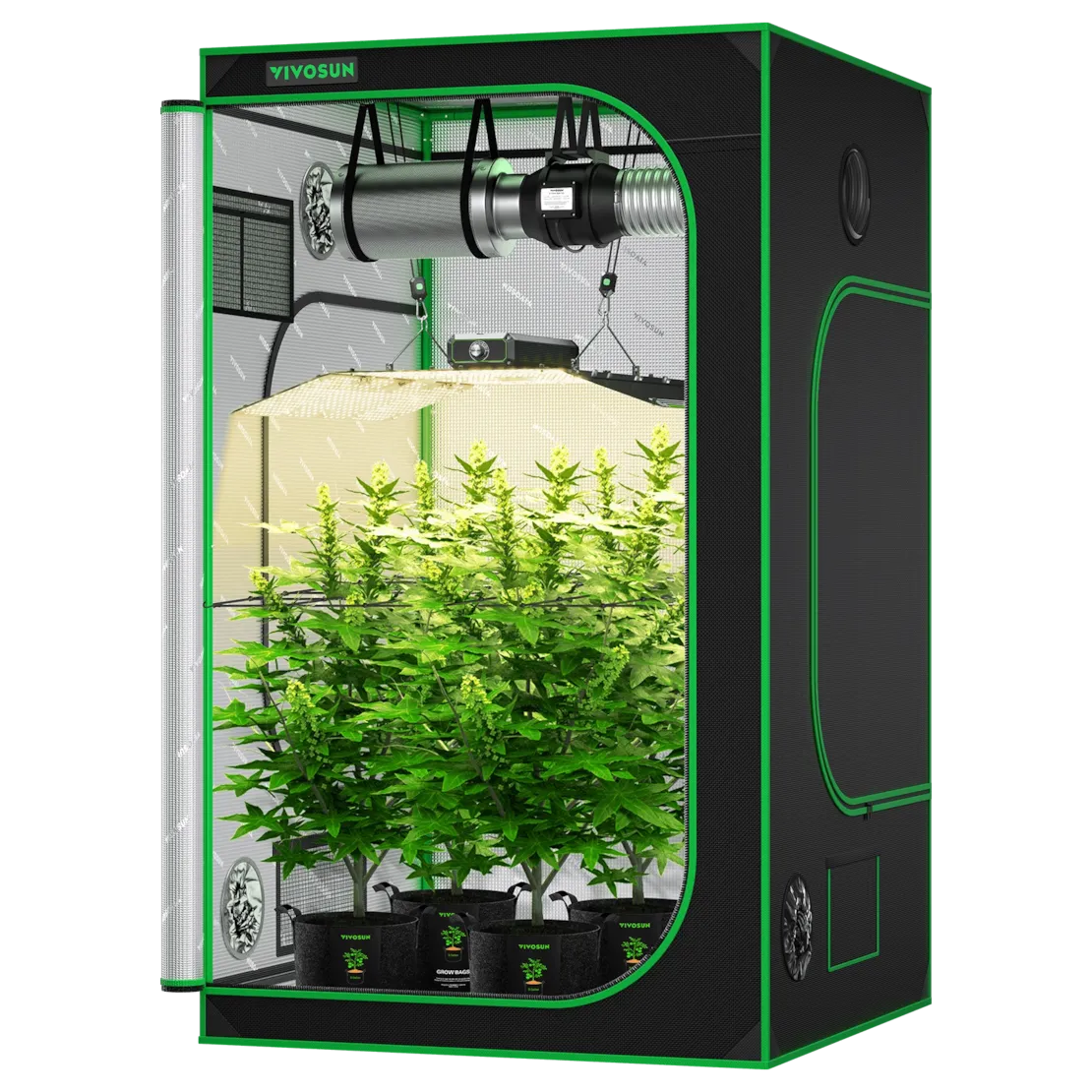 Vivosun Starter Grow Tent Kit, 4 × 4ft 4-Plant System, WiFi-Controlled Grow System with Full Spectrum LED Grow Light, Automatic Ventilation, GrowHub Outlet A22 with Temperature and Humidity Sensor