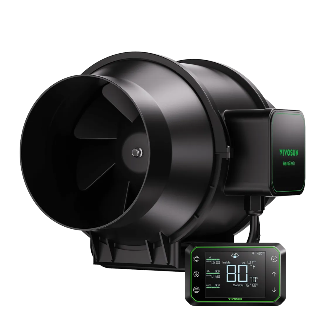 Vivosun AeroZesh S6 Inline Fan 6" with E42A Temp. Humidity WiFi Controller, PWM-Controlled EC Fan for Grow Tent Ventilation