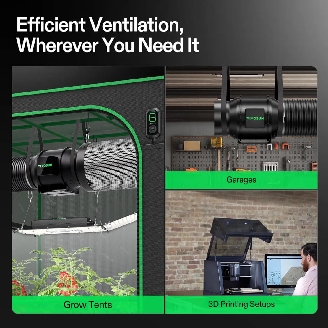 Vivosun Smart Air Filtration Kit 6”, AeroZesh G6 Inline Fan with E12 Speed Controller, Carbon Filter & Ducting Combo