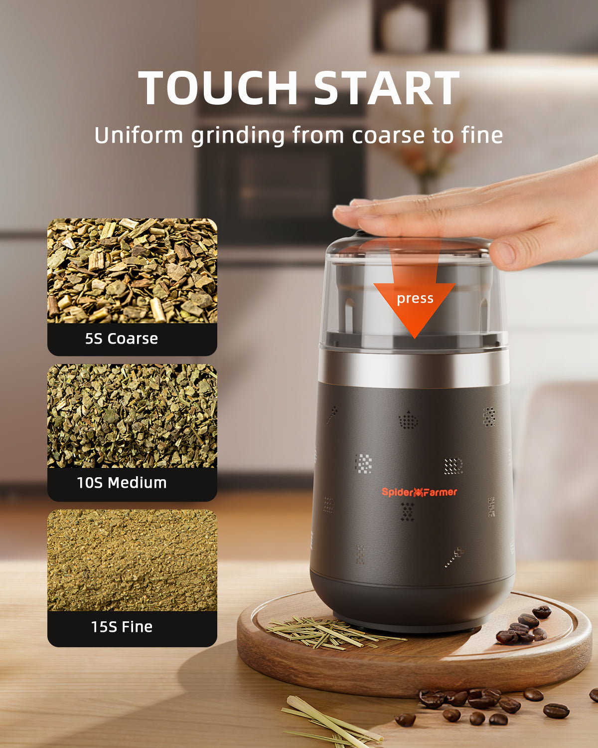 Spider Farmer Electric Herb & Spice Grinder with Removable Stainless Steel Bowl