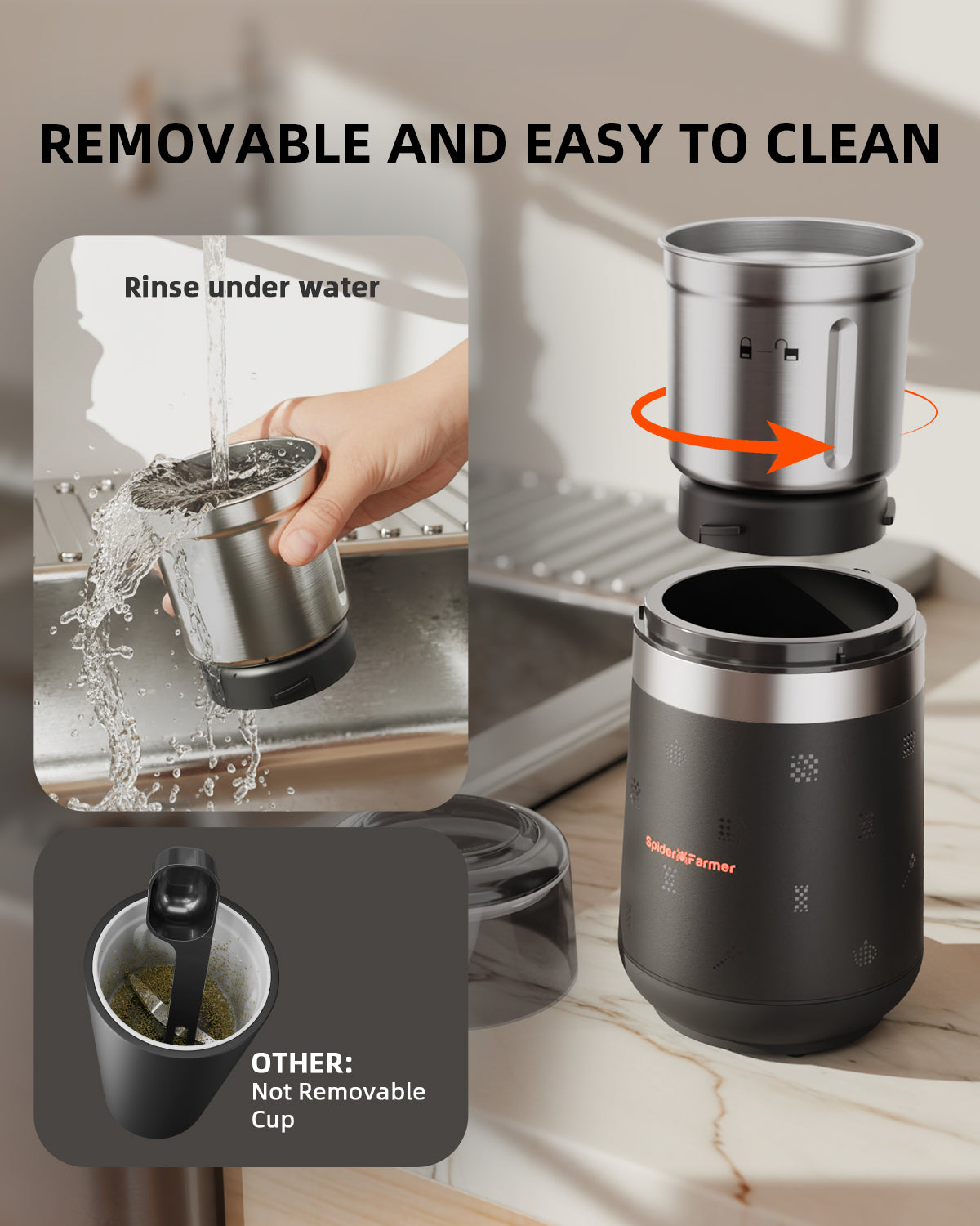 Spider Farmer Electric Herb & Spice Grinder with Removable Stainless Steel Bowl