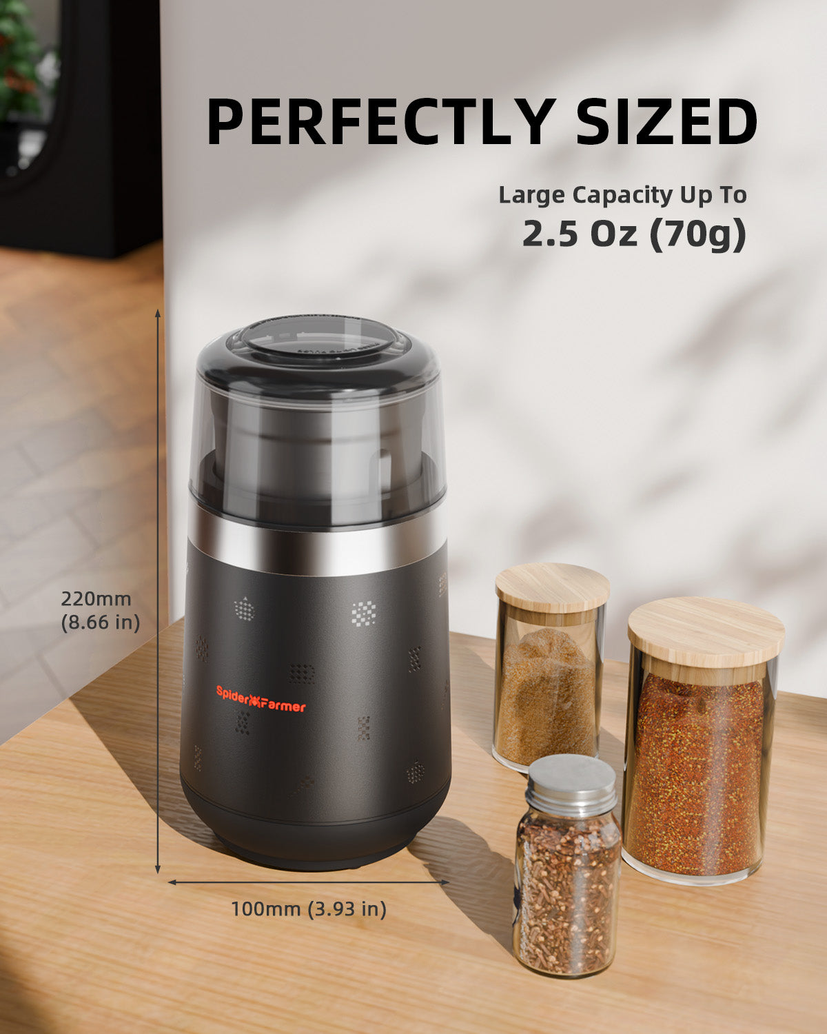 Spider Farmer Electric Herb & Spice Grinder with Removable Stainless Steel Bowl