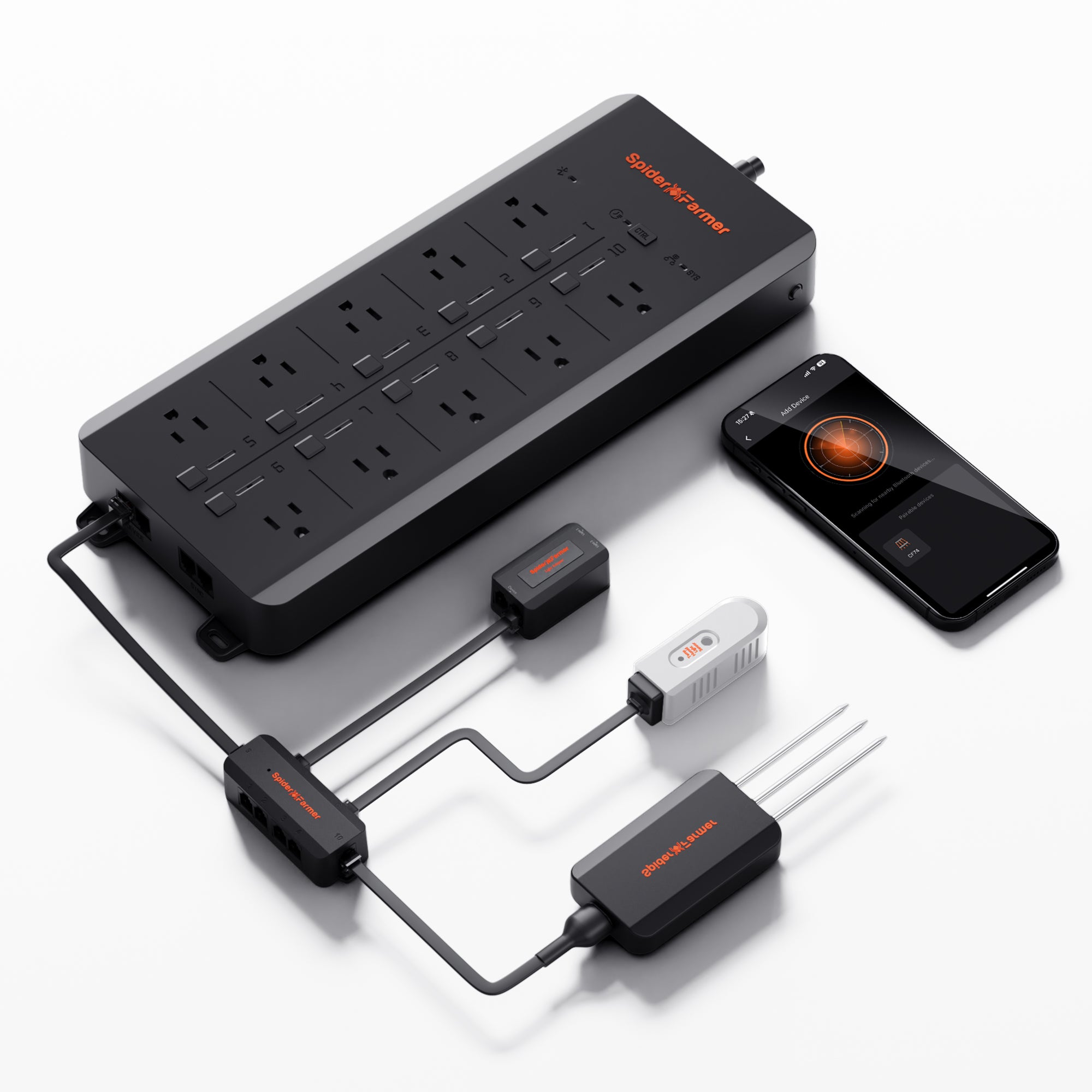 Spider Farmer GGS AC10 Power Strip with 10 Outlets for Grow Tent Climate Control, Featuring Temperature, Humidity, VPD Monitoring, Scheduling, Historical Data Tracking, Bluetooth & WiFi Connectivity