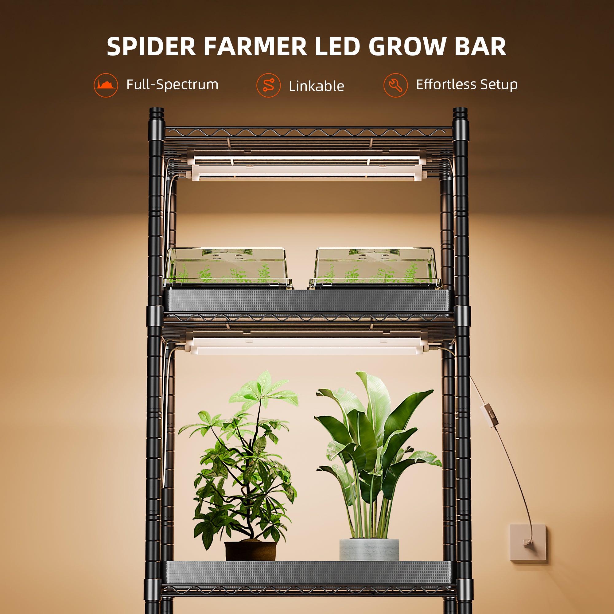 Spider Farmer Dimmable Pro GlowBar 1FT Full Spectrum LED Grow Light Strips for Indoor Plants, IP65 Waterproof, Linkable, Energy-Efficient & Easy Install, Ideal for Plant Stand & Greenhouse (4 Pack)
