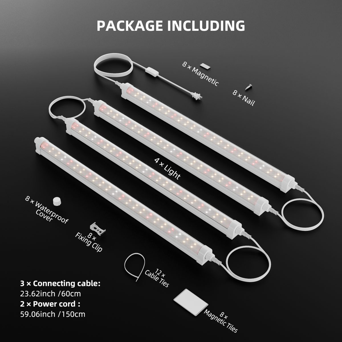 Spider Farmer GlowBar 1FT Full Spectrum LED Grow Light Strips for Indoor Plants, IP65 Waterproof, 4 Pack, Linkable, Energy-Efficient & Easy Install, Ideal for Plant Stand & Greenhouse