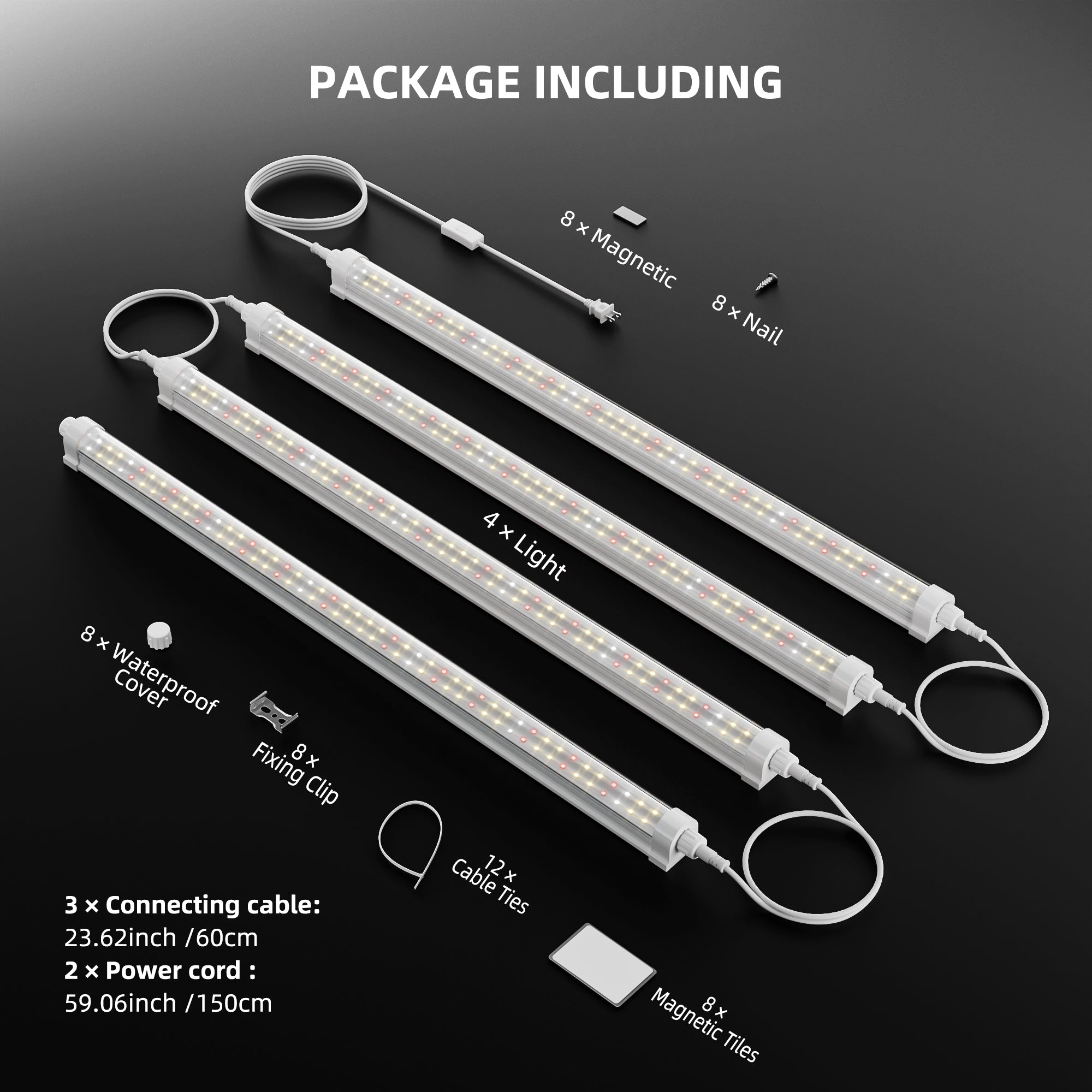 Spider Farmer GlowBar 2FT Full Spectrum LED Grow Light Strips for Indoor Plants, IP65 Waterproof, 4 Pack, Linkable, Energy-Efficient & Easy Install, Ideal for Plant Stand & Greenhouse