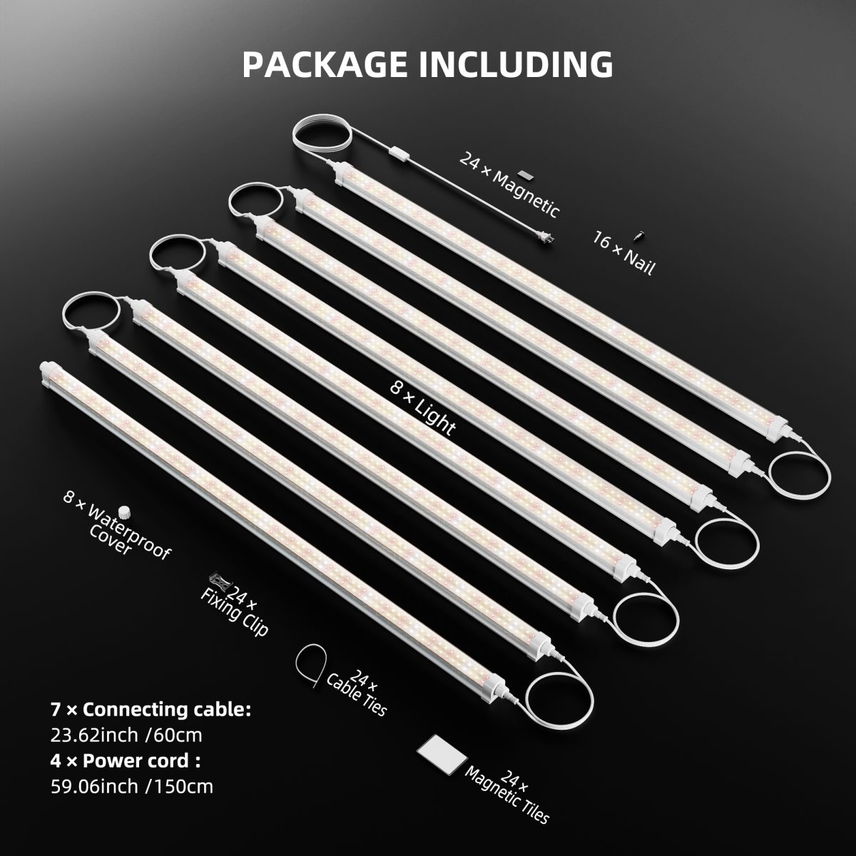 Spider Farmer GlowBar 3FT Full Spectrum LED Grow Light Strips for Indoor Plants, IP65 Waterproof, 8 Pack, Linkable, Energy-Efficient & Easy Install, Ideal for Plant Stand & Greenhouse