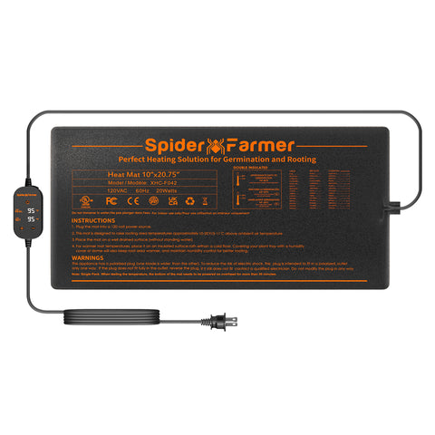 Spider Farmer®10”X20.75” Seedling Heat Mat for Consistent Warmth and Faster Germination Indoor Gardening, Greenhouse