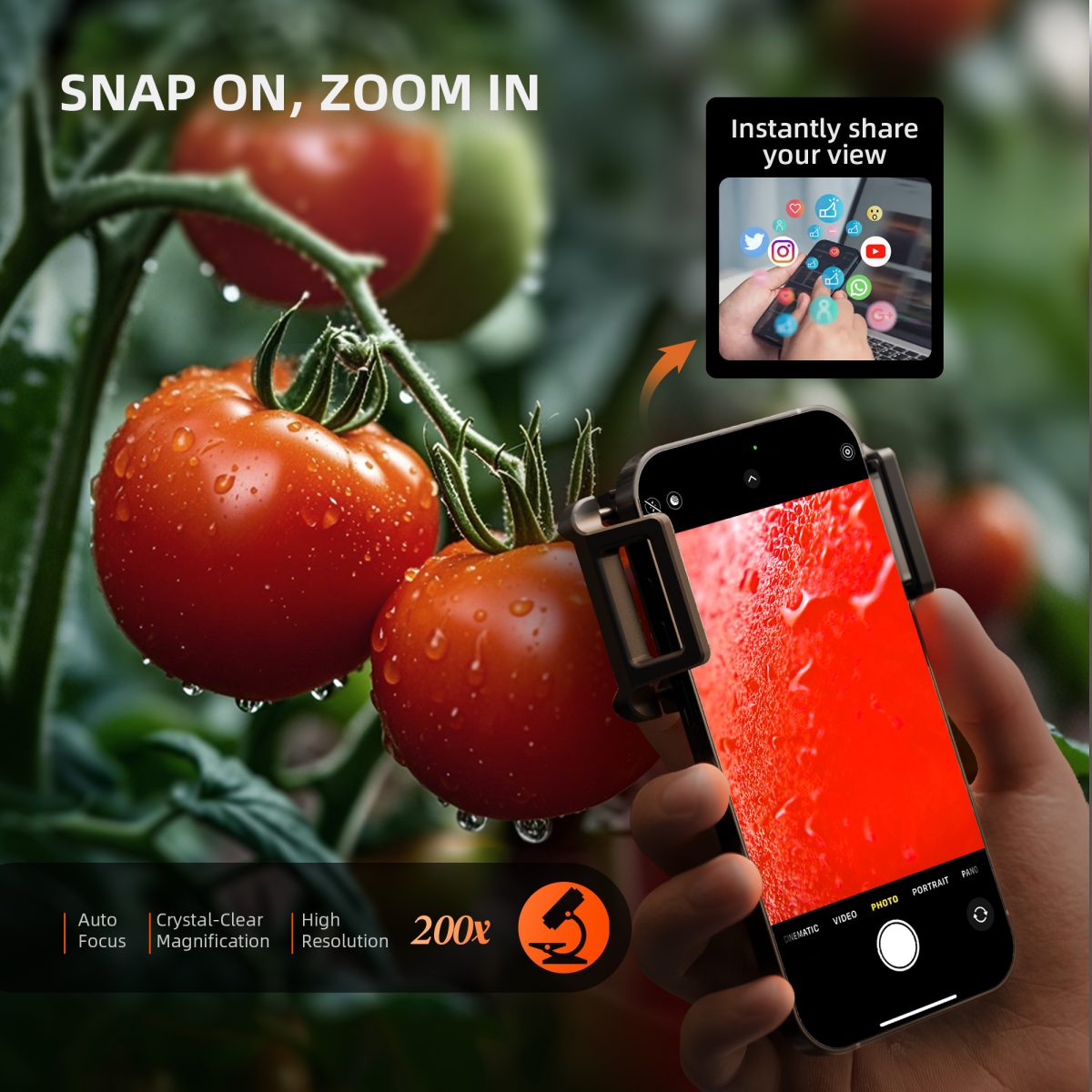 Spider Farmer 200X Microscope Magnifier – SmartPhone Lens with LED & UV, Nano Zoom, CPL, Clip-On for iPhone & Android