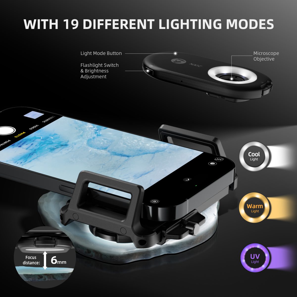 Spider Farmer 200X Microscope Magnifier – SmartPhone Lens with LED & UV, Nano Zoom, CPL, Clip-On for iPhone & Android