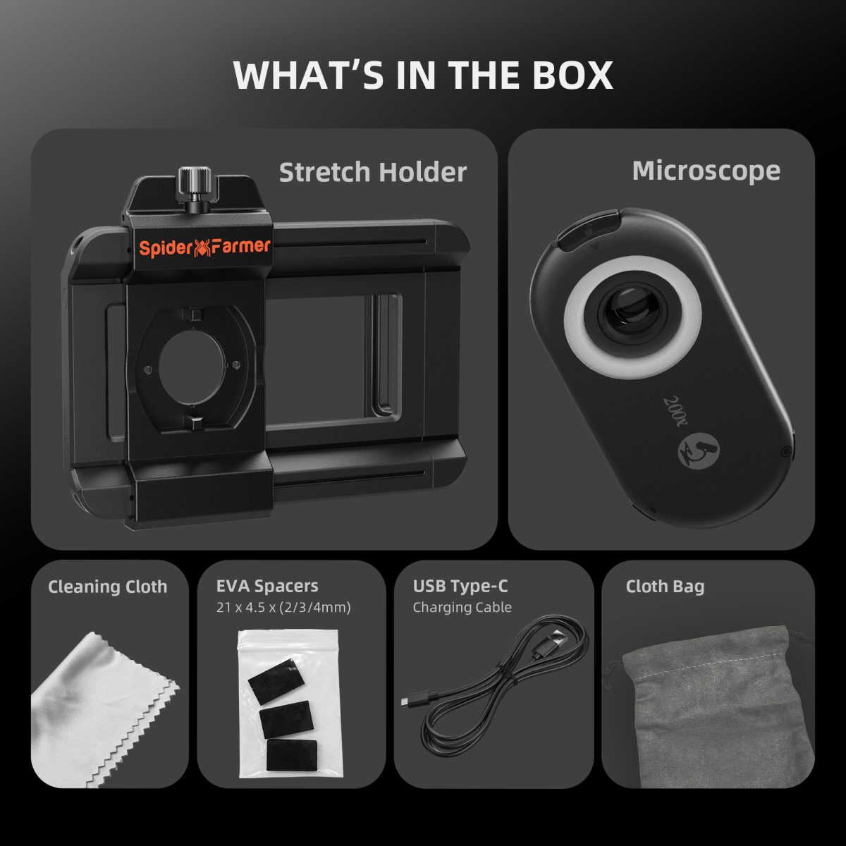 Spider Farmer 200X Microscope Magnifier – SmartPhone Lens with LED & UV, Nano Zoom, CPL, Clip-On for iPhone & Android