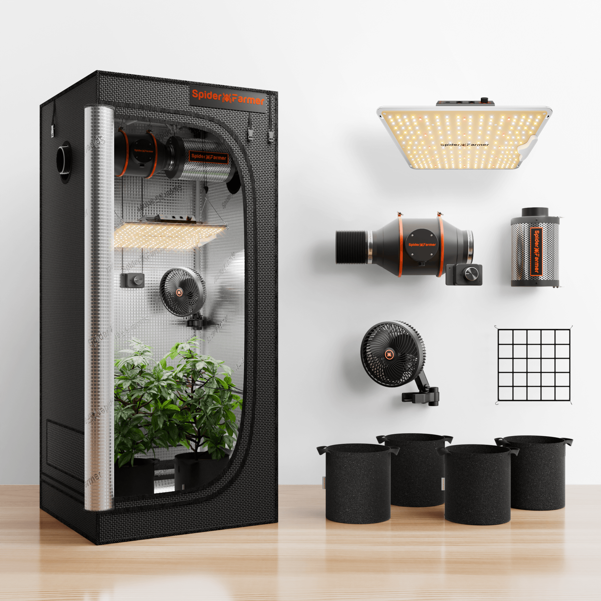Spider Farmer® 2’x2′ Complete Grow Tent Kit丨SF1000 Full Spectrum LED Grow Light丨4” Ventilation System with Speed Controller With RJ12 port