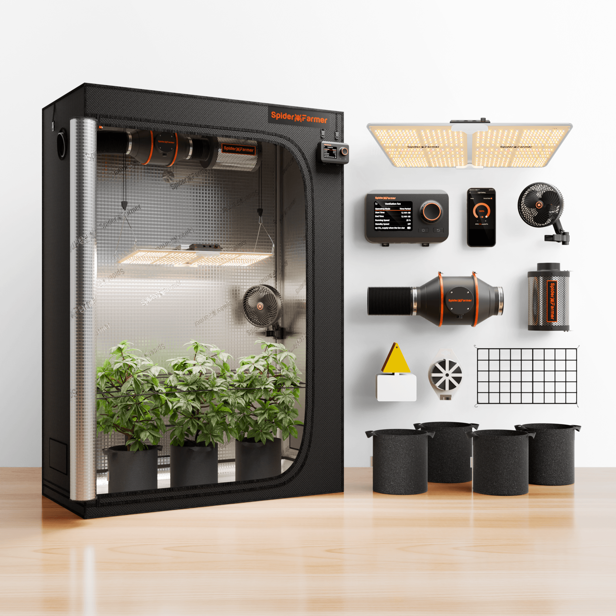 Spider Farmer® 2’x4’ Complete Grow Tent Kit丨SF2000 Full Spectrum LED Grow Light丨6” Clip Fan丨4” Ventilation System with GGS Controller | Free Sprayer