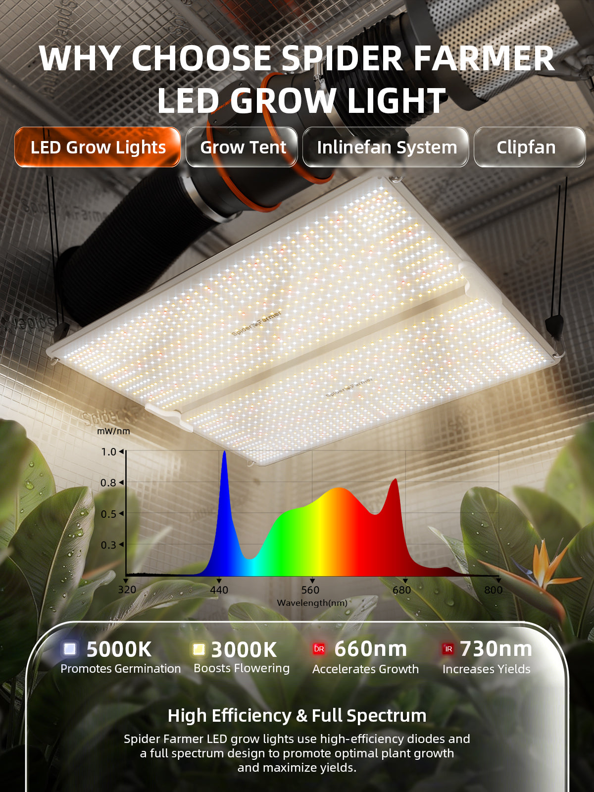 Spider Farmer® 4’x4′X6.5′ Complete Grow Tent Kit丨SF4000 Full Spectrum LED Grow Light丨6” Clip Fan丨6” Ventilation System with Speed Controller