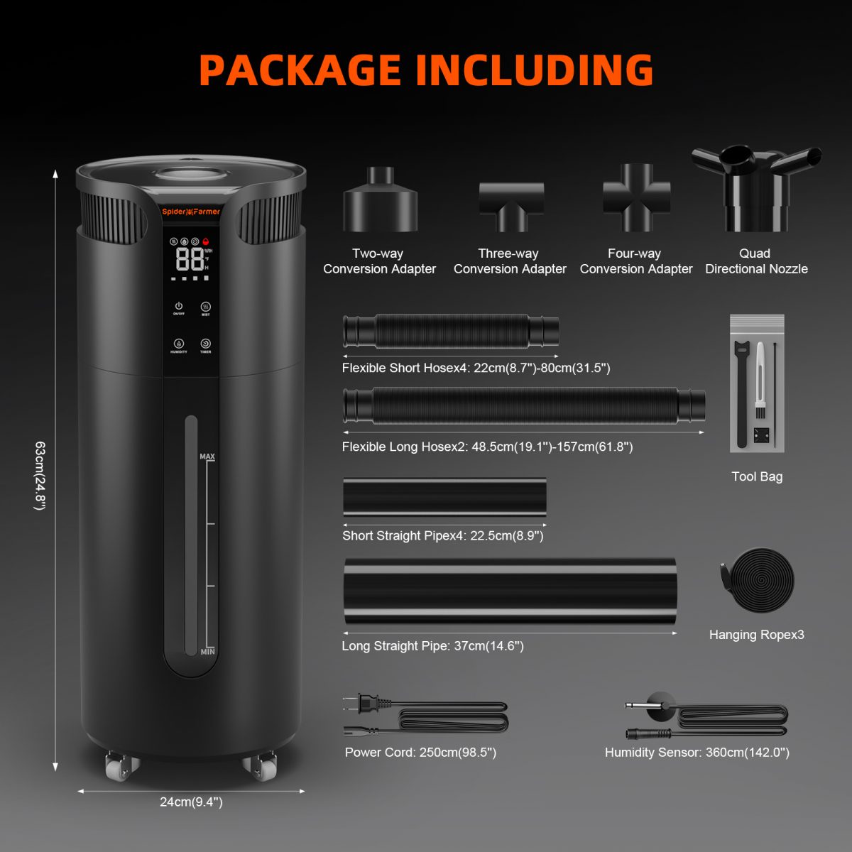 Spider Farmer® 16L Cool Mist Humidifier Ultrasonic with Temperature & Humidity Probe for Plants Indoor Grow Tent