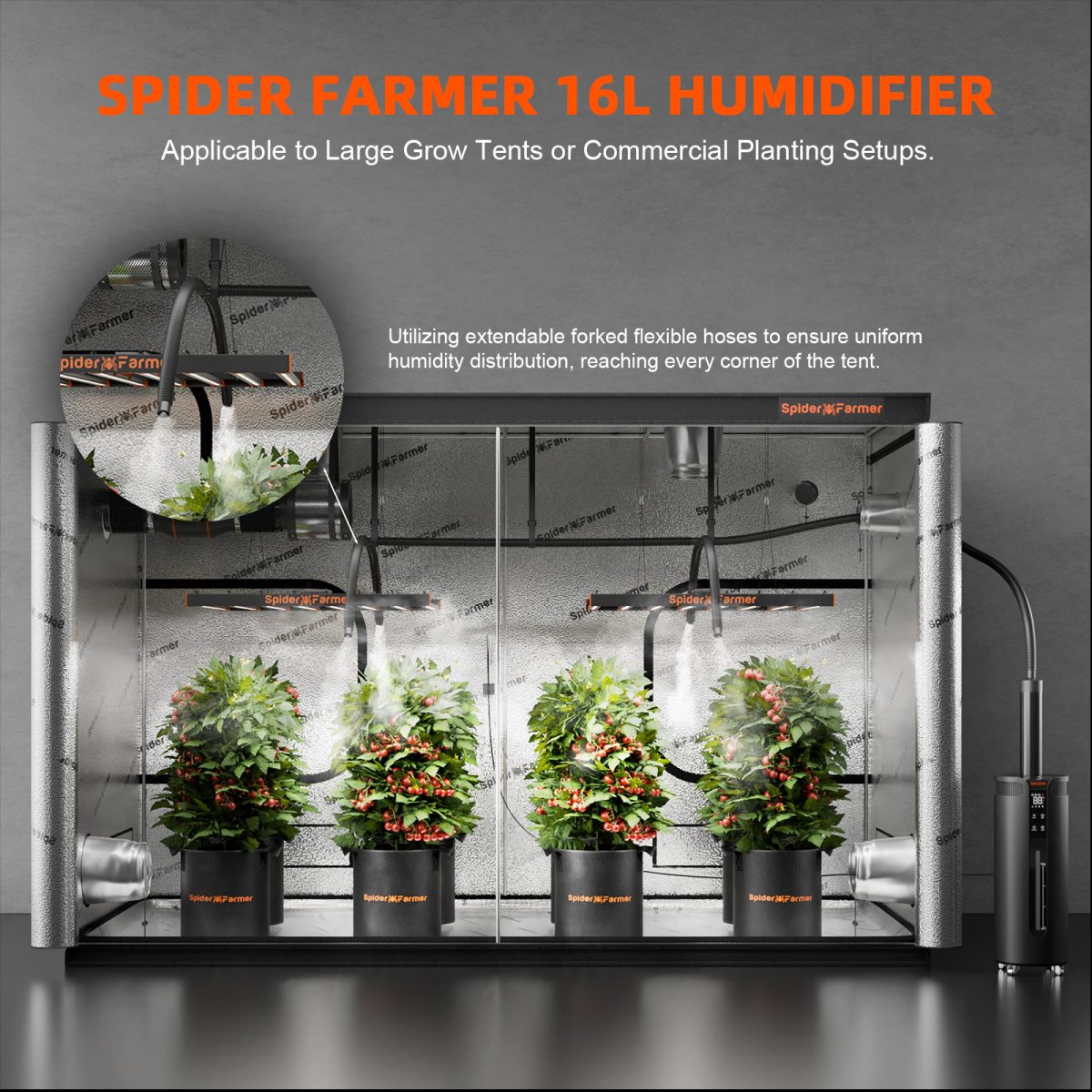 Spider Farmer® 16L Cool Mist Humidifier Ultrasonic with Temperature & Humidity Probe for Plants Indoor Grow Tent