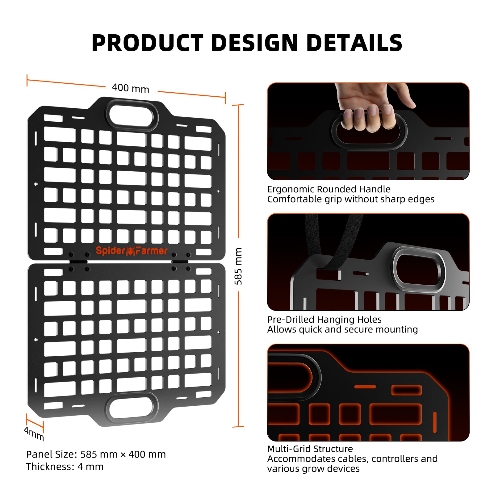 Spider Farmer® New Foldable Gear Board for Grow Tent – Heavy-Duty Equipment and Cable Management System, ABS Mounting Panel Organizer for GGS Smart System, Power Strip