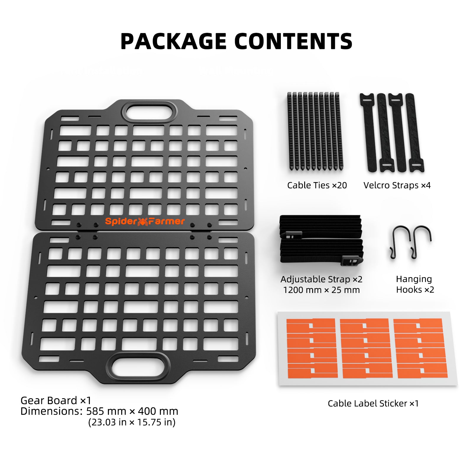 Spider Farmer® New Foldable Gear Board for Grow Tent – Heavy-Duty Equipment and Cable Management System, ABS Mounting Panel Organizer for GGS Smart System, Power Strip