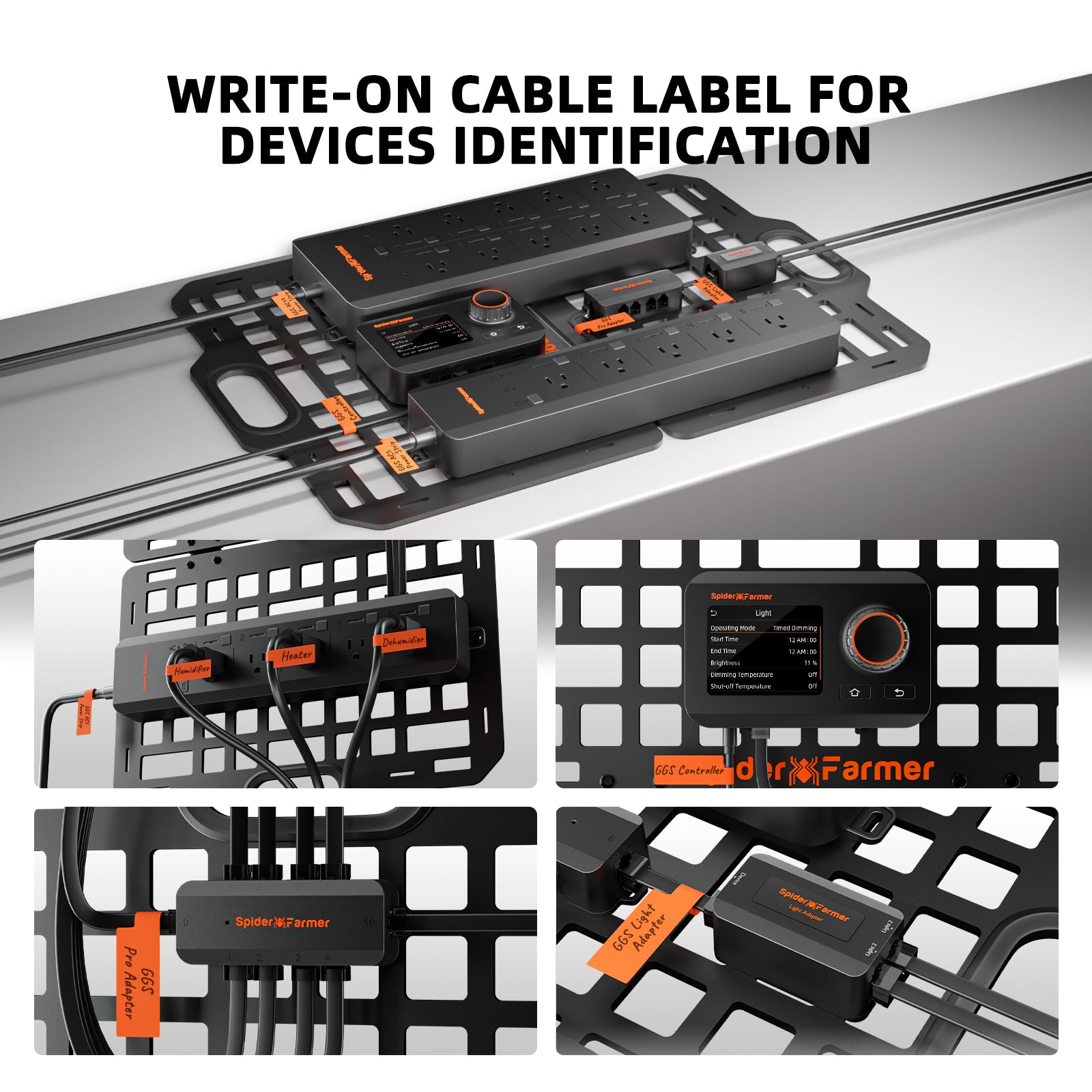 Spider Farmer® New Foldable Gear Board for Grow Tent – Heavy-Duty Equipment and Cable Management System, ABS Mounting Panel Organizer for GGS Smart System, Power Strip