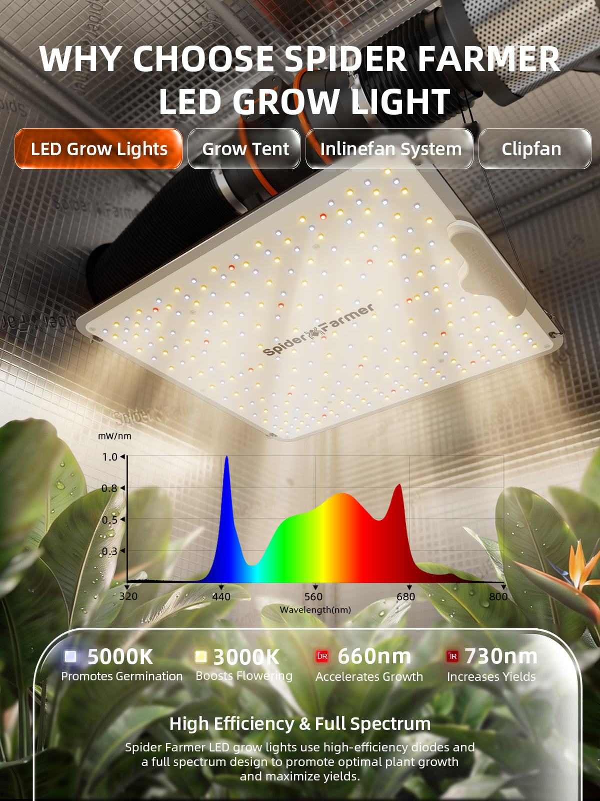 Spider Farmer® 2’x2′ Complete Grow Tent Kit丨SF1000 Full Spectrum LED Grow Light丨6” Clip Fan丨4” Ventilation System with GGS Controller | Free Sprayer