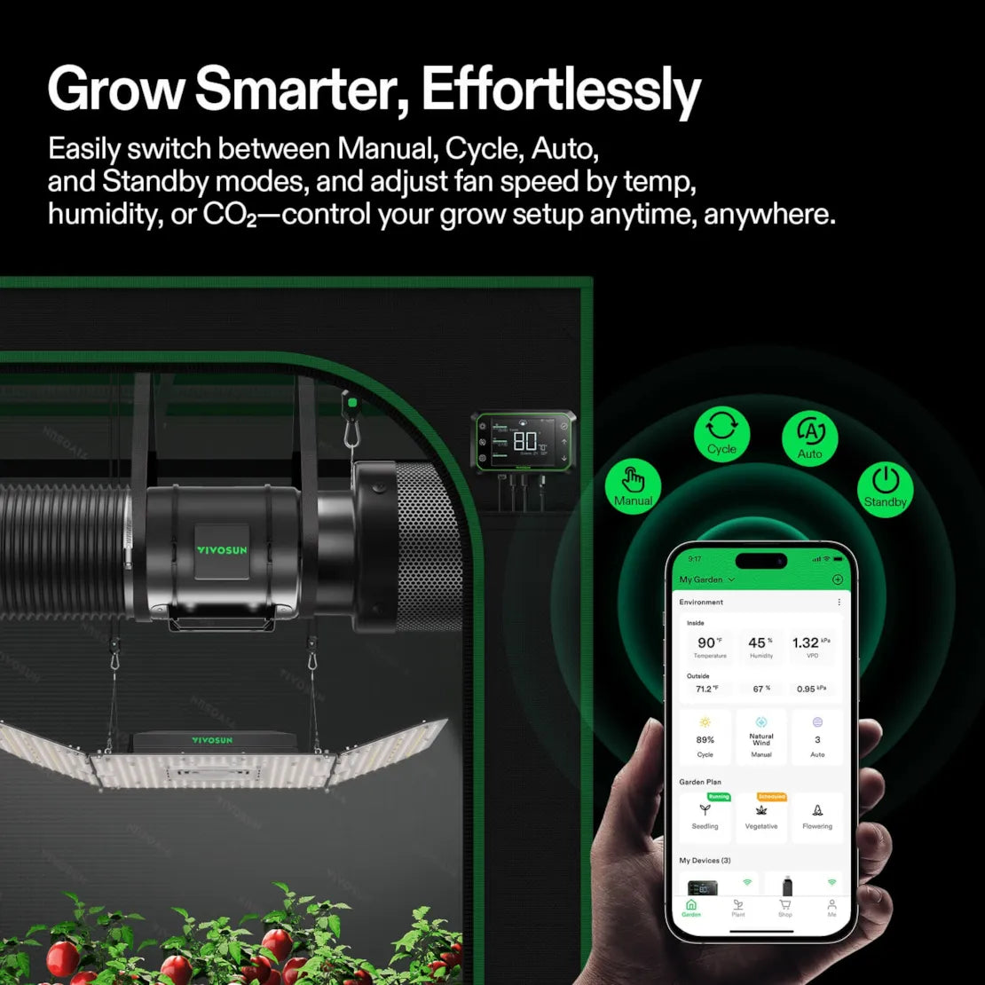 Vivosun AeroZesh G8 Inline Fan 8" with E12 Speed Controller, PWM-Controlled EC Fan for Grow Tent Ventilation