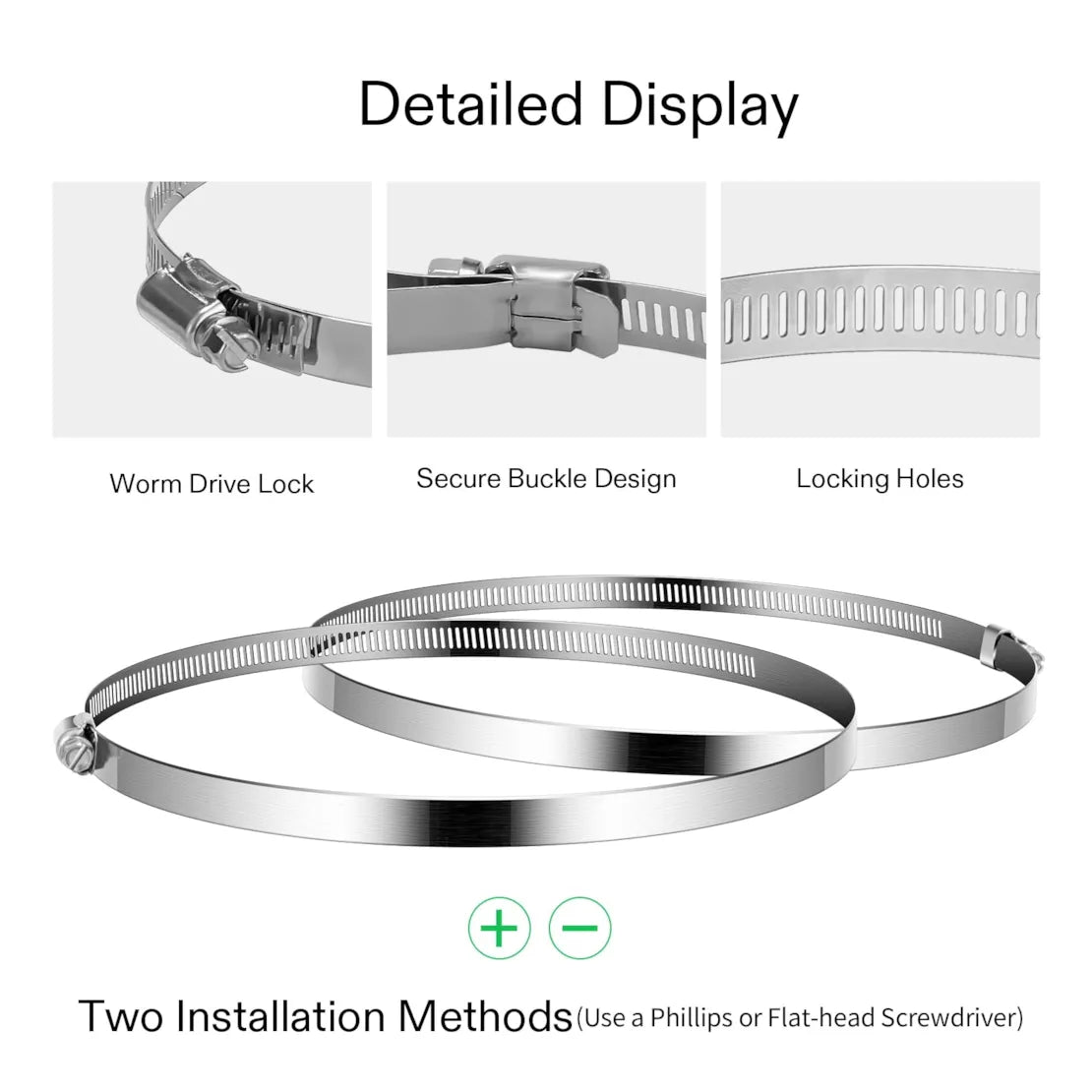 Vivosun Stainless Steel Air Ducting Clamps, 4/6/8/12 Inch Adjustable Hose Clamps with Worm Drive for Ducting, Heating, Cooling, Exhaust, and Ventilation (Pack of 2) - 8"