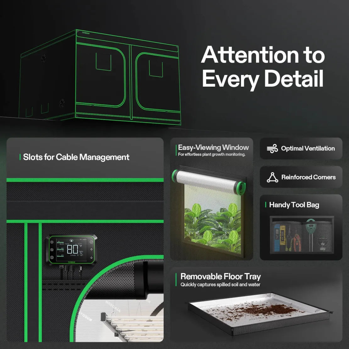 Vivosun Grow Tent 10x10 S108, 24-32 Plants Use, 600D Light-proof Oxford